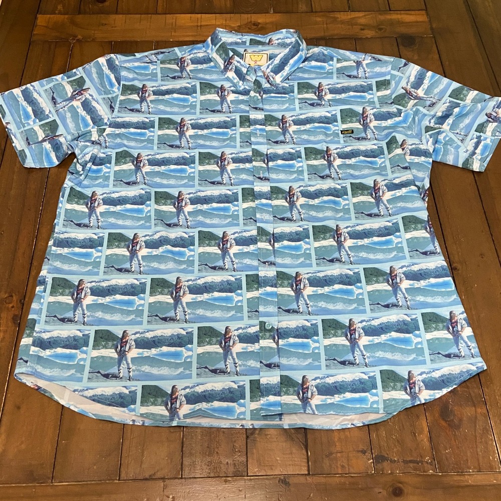 RSVLTS WWE Bret Hitman Hart Deep Thoughts KUNUFLEX Shirt Button Up Mens 3XL Blue